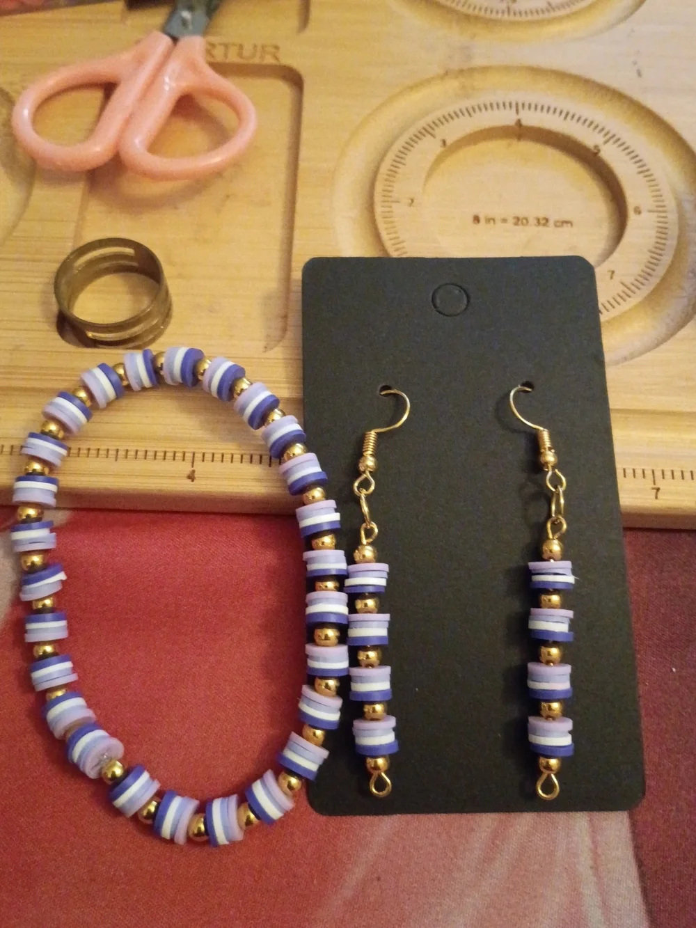 Handmade Turquoise & Gold Beaded Bracelet and Earrings Set